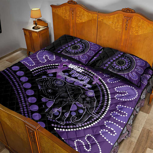 Australia Alzheimer's and Brain Awareness Quilt Bed Set Elephant Forget-Me-Not Aboriginal Art