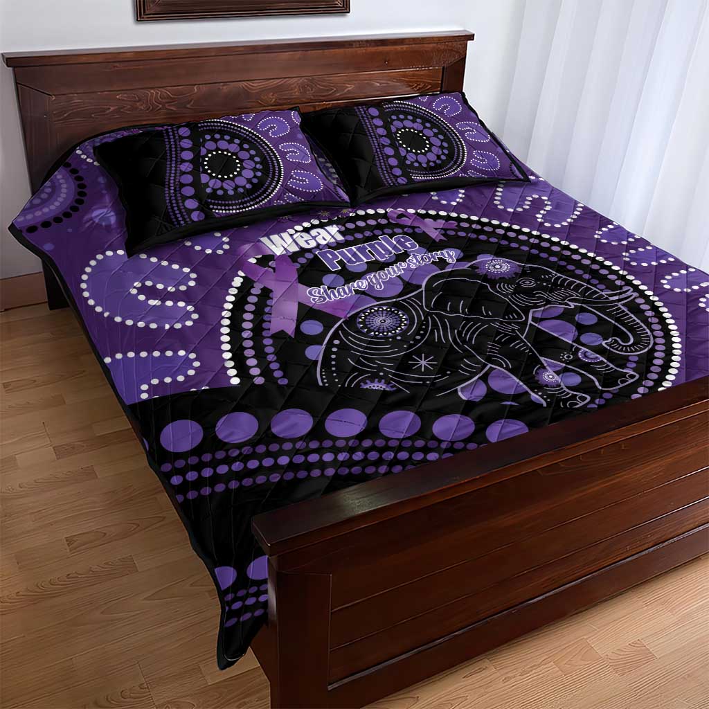 Australia Alzheimer's and Brain Awareness Quilt Bed Set Elephant Forget-Me-Not Aboriginal Art