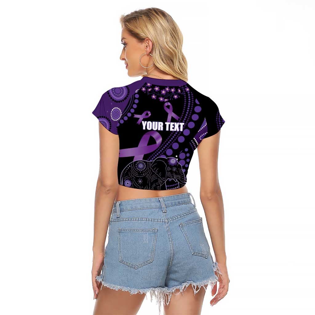 Australia Alzheimer's and Brain Awareness Personalised Raglan Cropped T Shirt Elephant Forget-Me-Not Aboriginal Art