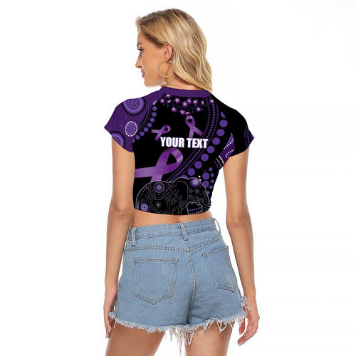 Australia Alzheimer's and Brain Awareness Personalised Raglan Cropped T Shirt Elephant Forget-Me-Not Aboriginal Art