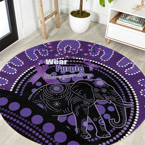 Australia Alzheimer's and Brain Awareness Round Carpet Elephant Forget-Me-Not Aboriginal Art