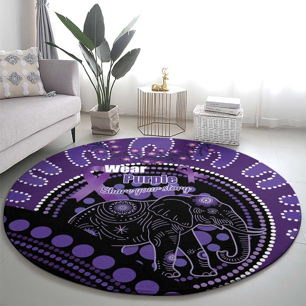 Australia Alzheimer's and Brain Awareness Round Carpet Elephant Forget-Me-Not Aboriginal Art