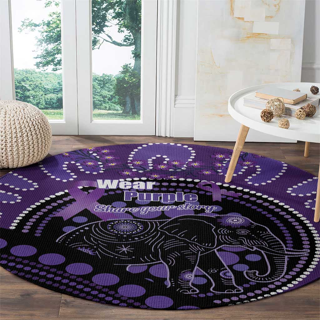 Australia Alzheimer's and Brain Awareness Round Carpet Elephant Forget-Me-Not Aboriginal Art