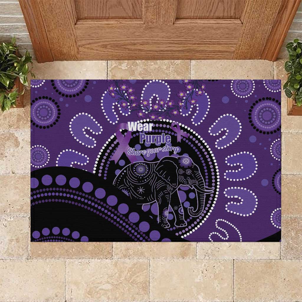Australia Alzheimer's and Brain Awareness Rubber Doormat Elephant Forget-Me-Not Aboriginal Art