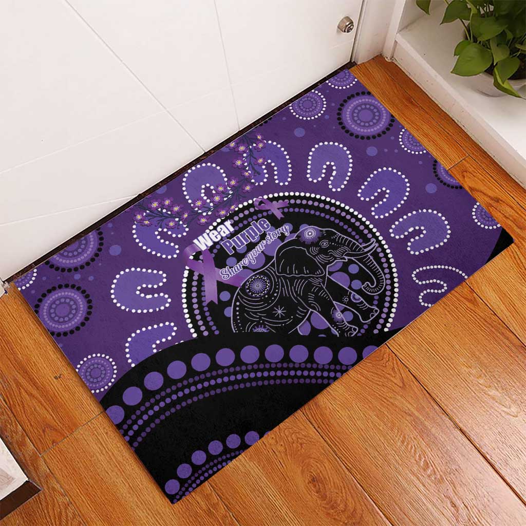 Australia Alzheimer's and Brain Awareness Rubber Doormat Elephant Forget-Me-Not Aboriginal Art