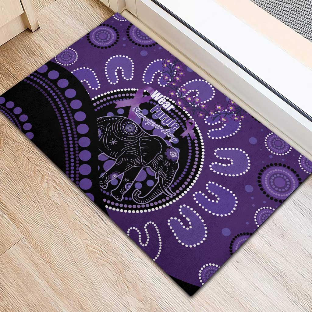 Australia Alzheimer's and Brain Awareness Rubber Doormat Elephant Forget-Me-Not Aboriginal Art