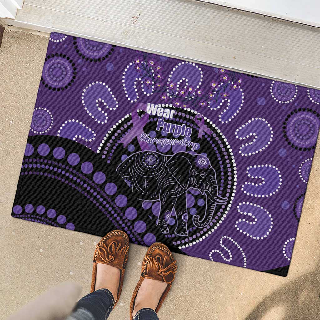 Australia Alzheimer's and Brain Awareness Rubber Doormat Elephant Forget-Me-Not Aboriginal Art