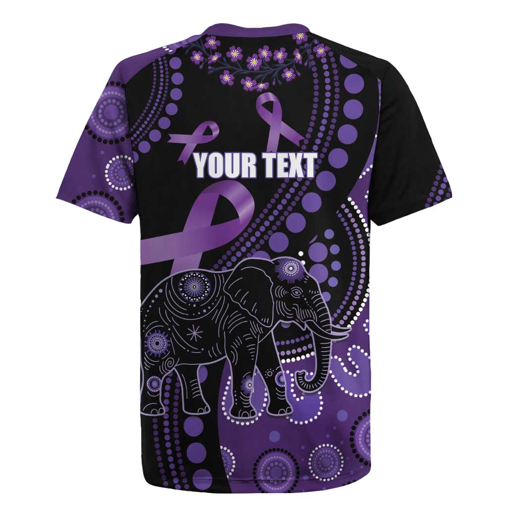 Australia Alzheimer's and Brain Awareness Personalised Rugby Jersey Elephant Forget-Me-Not Aboriginal Art