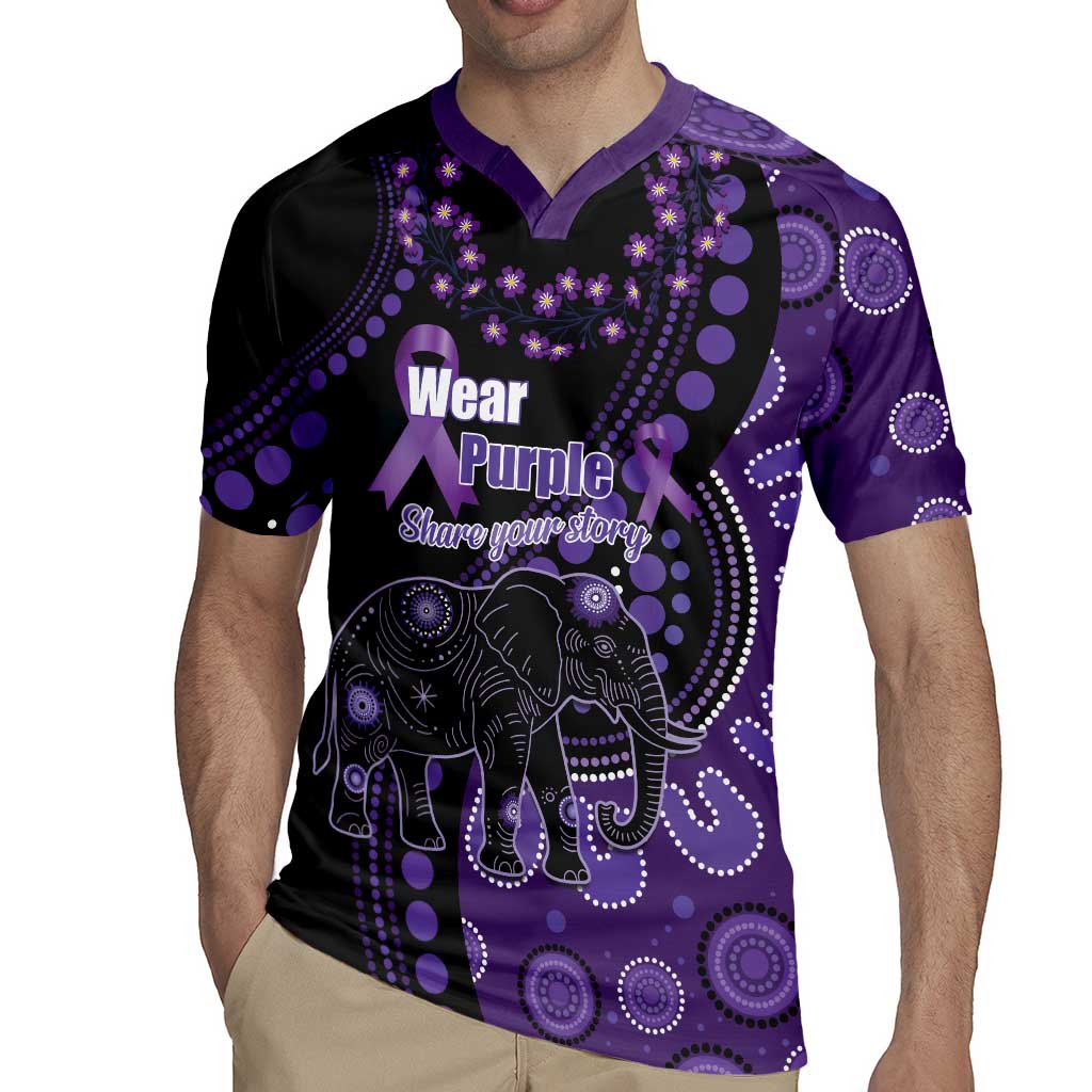 Australia Alzheimer's and Brain Awareness Personalised Rugby Jersey Elephant Forget-Me-Not Aboriginal Art