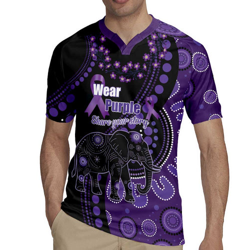 Australia Alzheimer's and Brain Awareness Personalised Rugby Jersey Elephant Forget-Me-Not Aboriginal Art