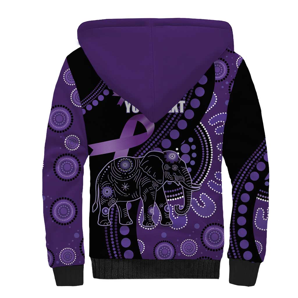Australia Alzheimer's and Brain Awareness Personalised Sherpa Hoodie Elephant Forget-Me-Not Aboriginal Art