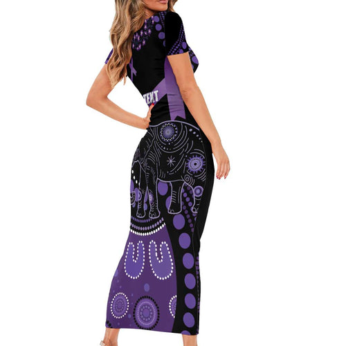Australia Alzheimer's and Brain Awareness Personalised Short Sleeve Bodycon Dress Elephant Forget-Me-Not Aboriginal Art