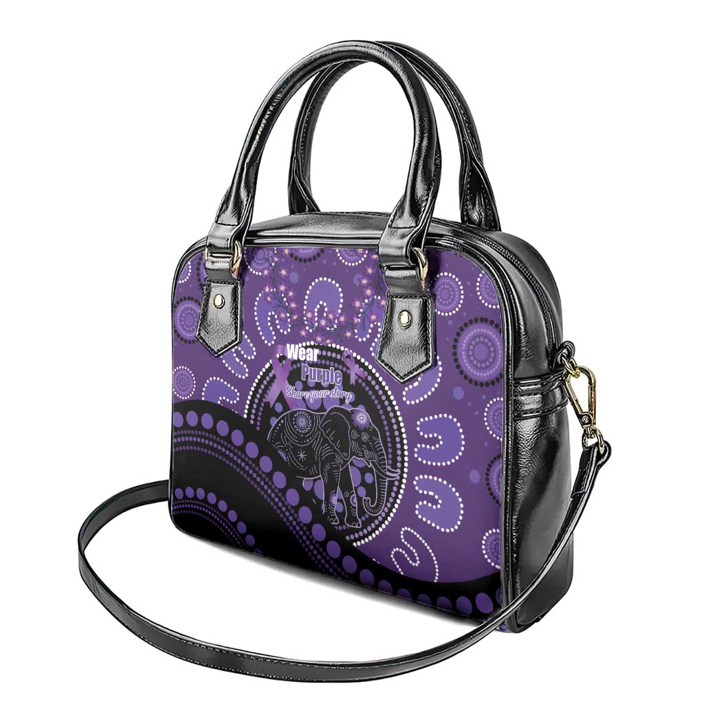 Australia Alzheimer's and Brain Awareness Shoulder Handbag Elephant Forget-Me-Not Aboriginal Art