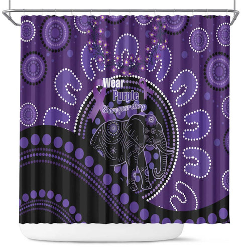 Australia Alzheimer's and Brain Awareness Shower Curtain Elephant Forget-Me-Not Aboriginal Art