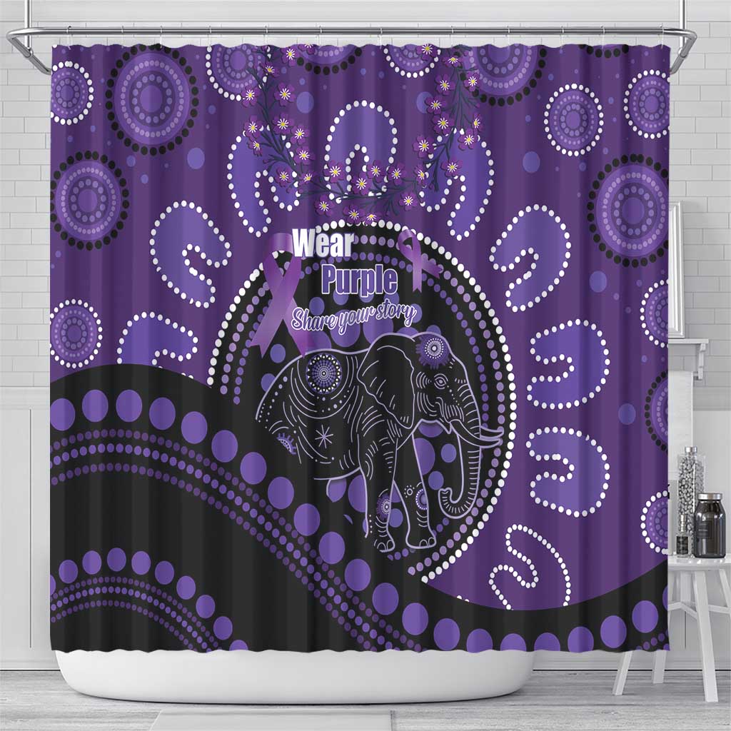 Australia Alzheimer's and Brain Awareness Shower Curtain Elephant Forget-Me-Not Aboriginal Art