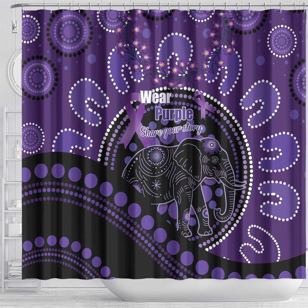 Australia Alzheimer's and Brain Awareness Shower Curtain Elephant Forget-Me-Not Aboriginal Art