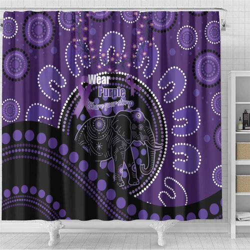 Australia Alzheimer's and Brain Awareness Shower Curtain Elephant Forget-Me-Not Aboriginal Art