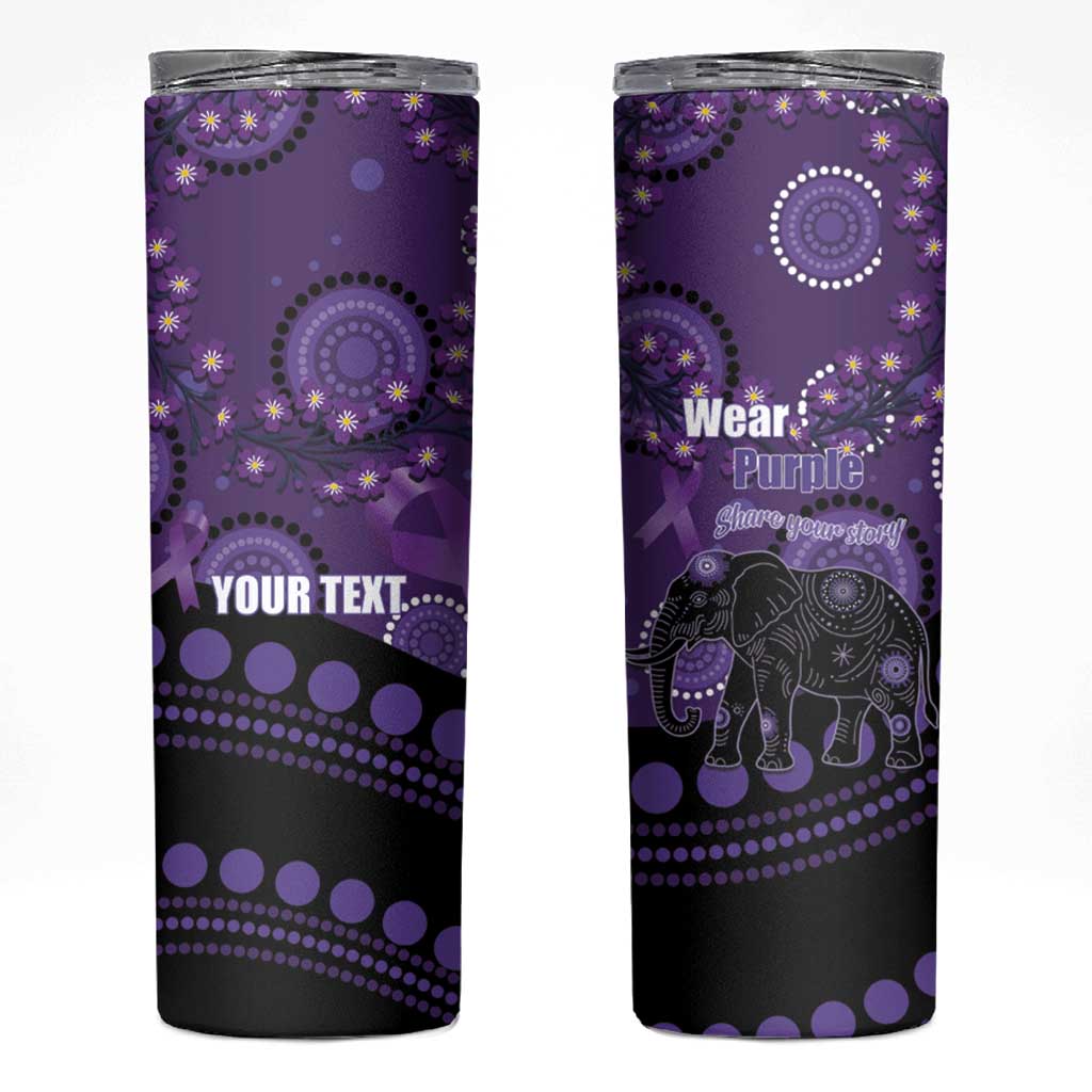 Australia Alzheimer's and Brain Awareness Personalised Skinny Tumbler Elephant Forget-Me-Not Aboriginal Art