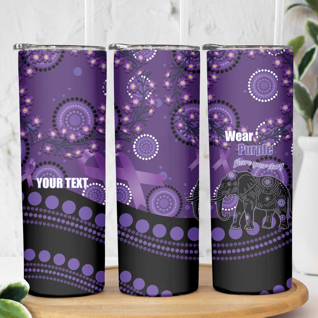Australia Alzheimer's and Brain Awareness Personalised Skinny Tumbler Elephant Forget-Me-Not Aboriginal Art