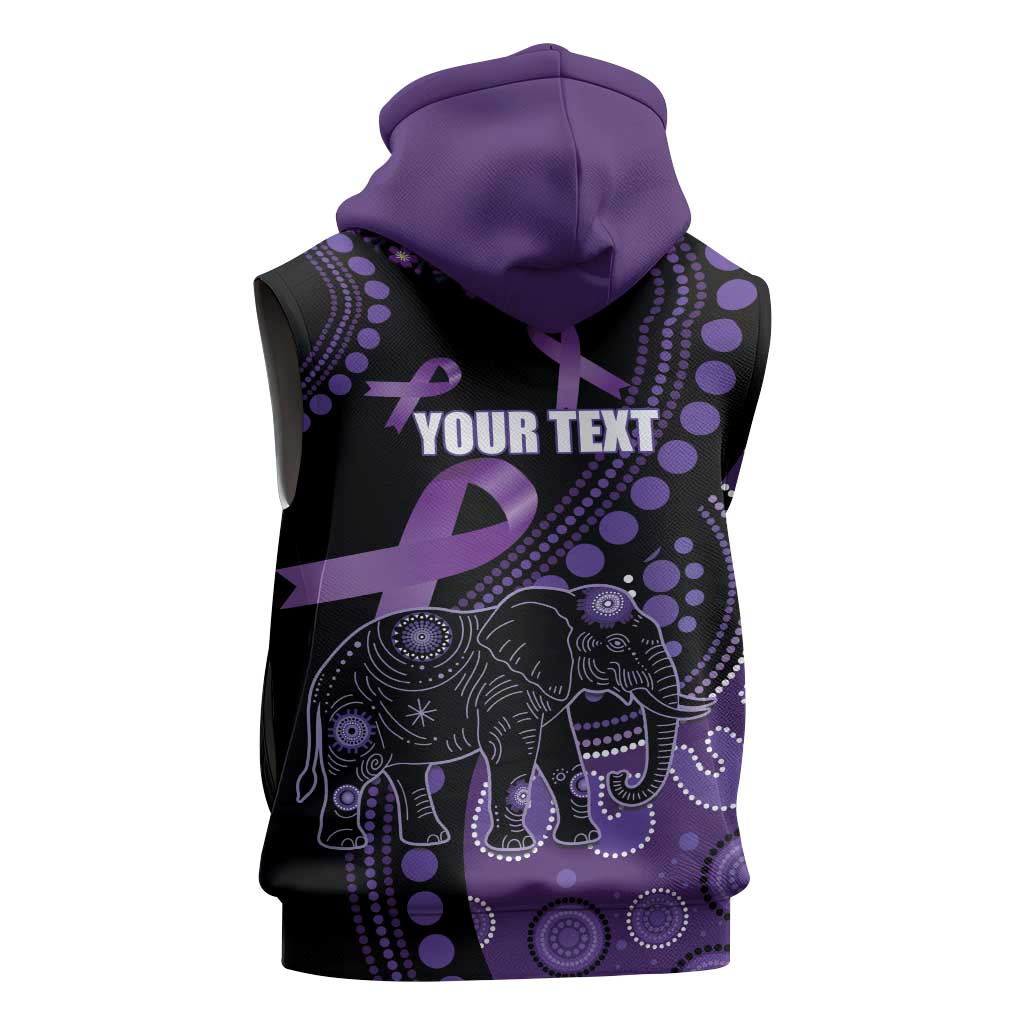Australia Alzheimer's and Brain Awareness Personalised Sleeveless Hoodie Elephant Forget-Me-Not Aboriginal Art