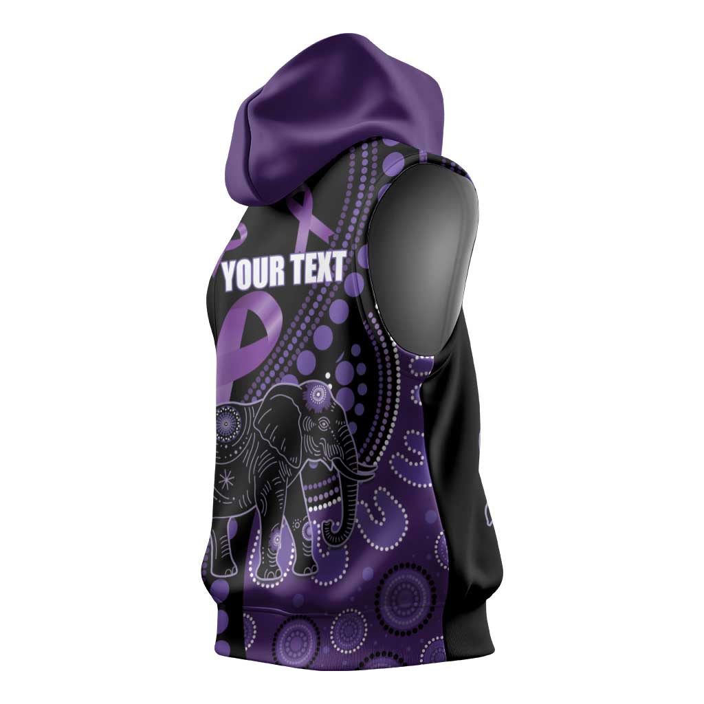 Australia Alzheimer's and Brain Awareness Personalised Sleeveless Hoodie Elephant Forget-Me-Not Aboriginal Art