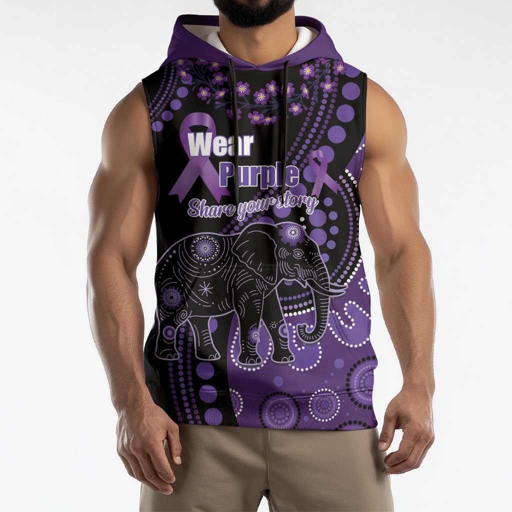 Australia Alzheimer's and Brain Awareness Personalised Sleeveless Hoodie Elephant Forget-Me-Not Aboriginal Art
