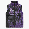 Australia Alzheimer's and Brain Awareness Personalised Sleeveless Puffer Jacket Elephant Forget-Me-Not Aboriginal Art