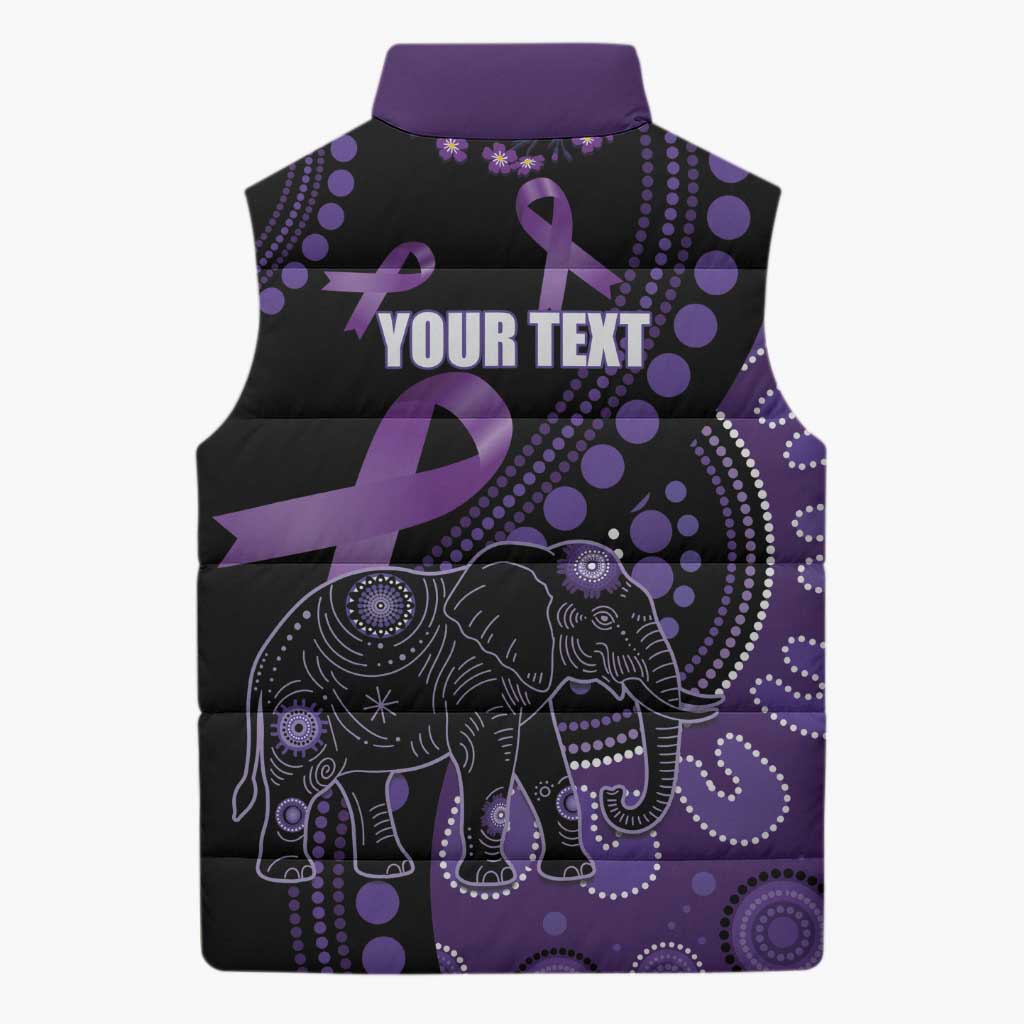 Australia Alzheimer's and Brain Awareness Personalised Sleeveless Puffer Jacket Elephant Forget-Me-Not Aboriginal Art