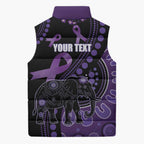 Australia Alzheimer's and Brain Awareness Personalised Sleeveless Puffer Jacket Elephant Forget-Me-Not Aboriginal Art