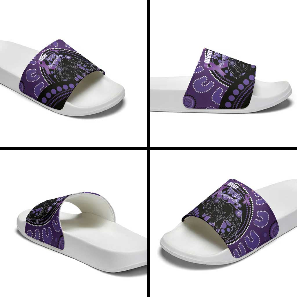 Australia Alzheimer's and Brain Awareness Slide Sandals Elephant Forget-Me-Not Aboriginal Art