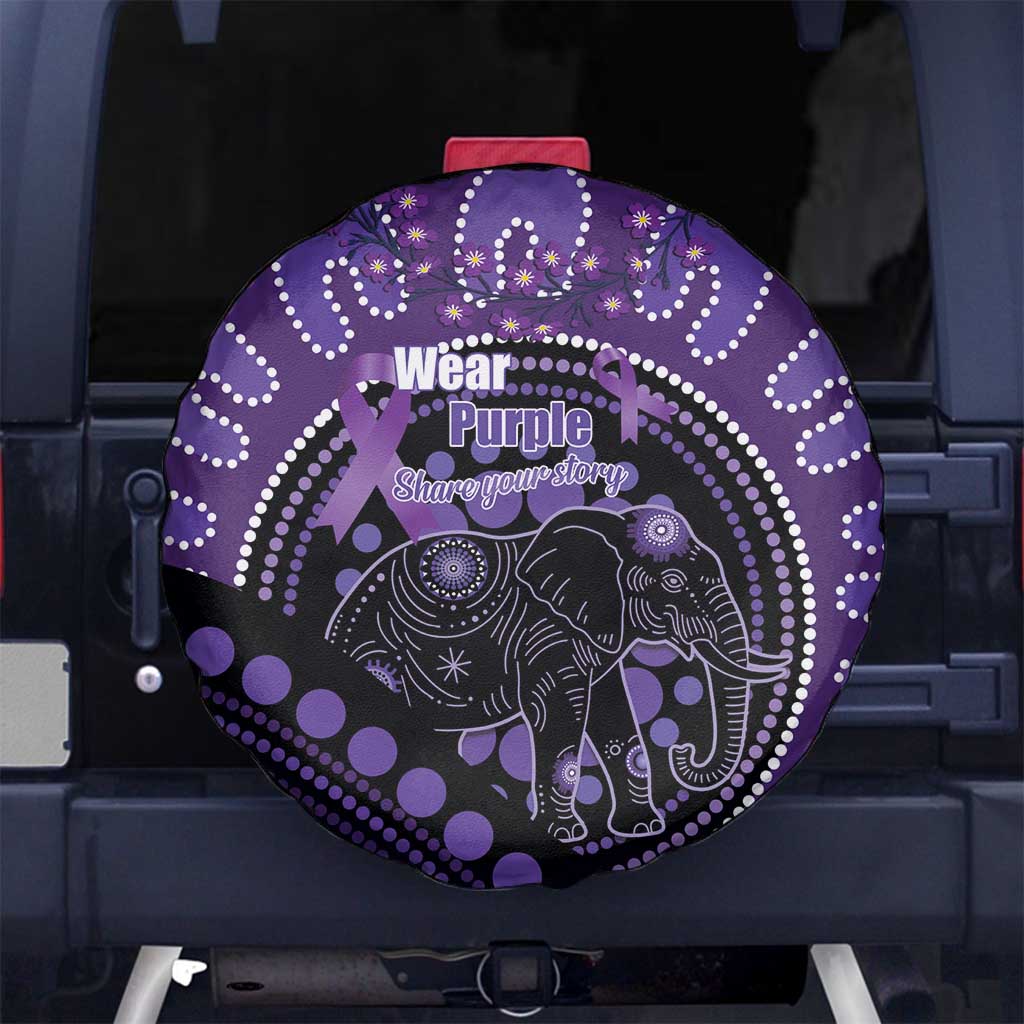 Australia Alzheimer's and Brain Awareness Spare Tire Cover Elephant Forget-Me-Not Aboriginal Art