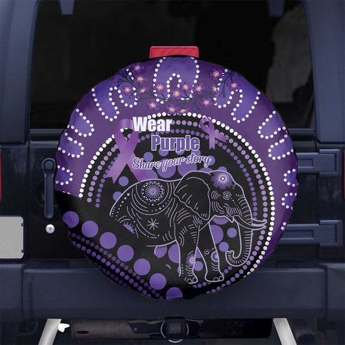 Australia Alzheimer's and Brain Awareness Spare Tire Cover Elephant Forget-Me-Not Aboriginal Art