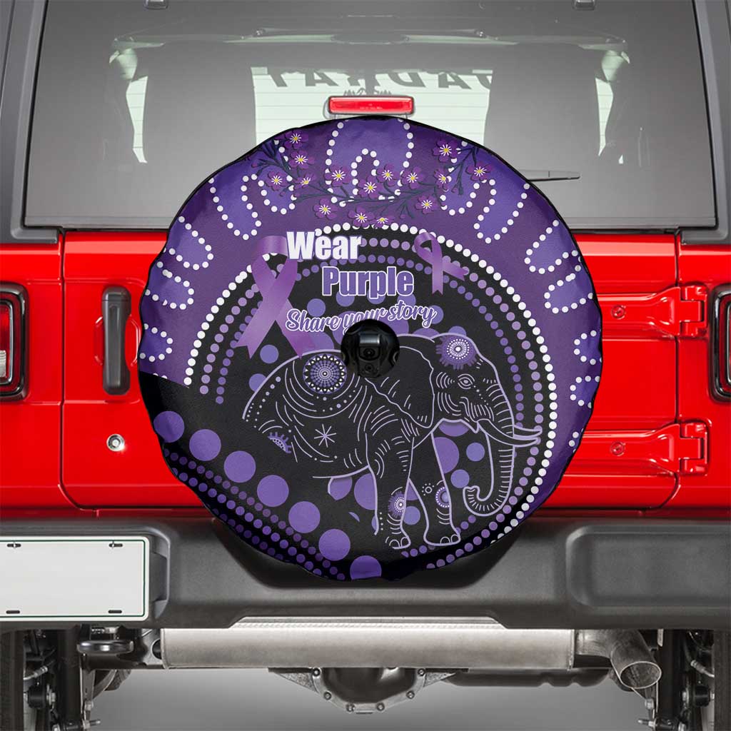 Australia Alzheimer's and Brain Awareness Spare Tire Cover Elephant Forget-Me-Not Aboriginal Art
