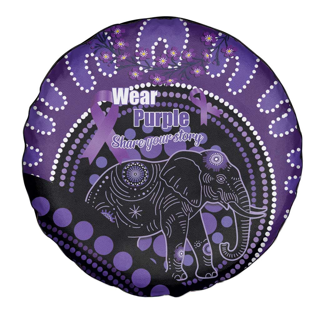 Australia Alzheimer's and Brain Awareness Spare Tire Cover Elephant Forget-Me-Not Aboriginal Art