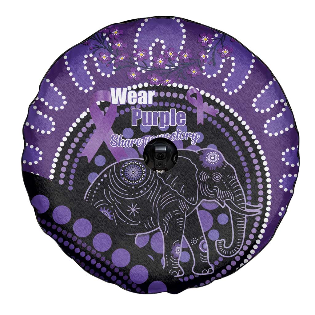 Australia Alzheimer's and Brain Awareness Spare Tire Cover Elephant Forget-Me-Not Aboriginal Art
