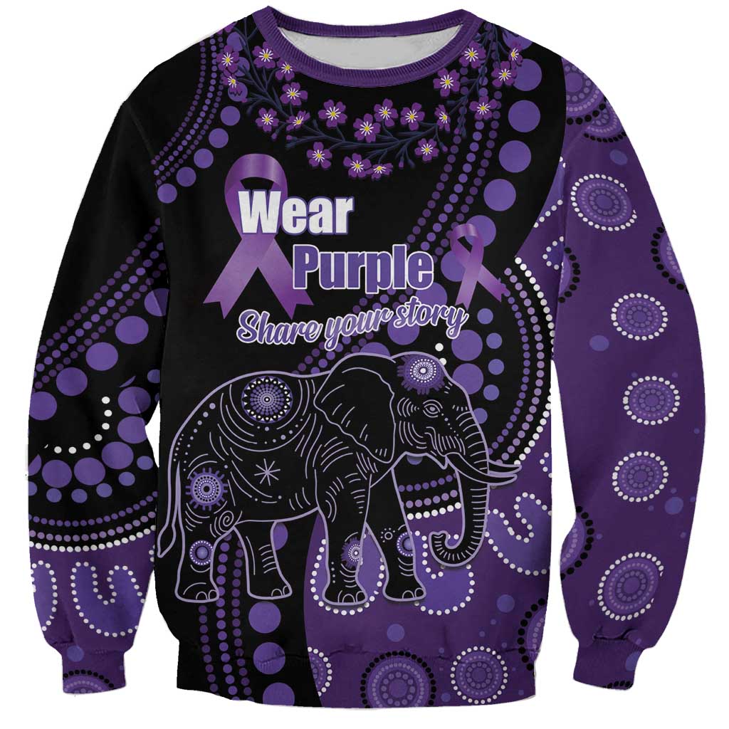 Australia Alzheimer's and Brain Awareness Personalised Sweatshirt Elephant Forget-Me-Not Aboriginal Art