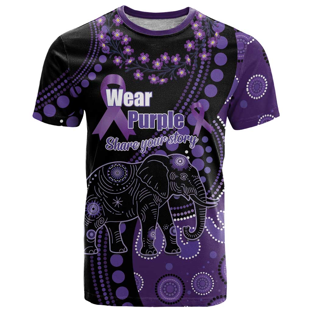 Australia Alzheimer's and Brain Awareness Personalised T Shirt Elephant Forget-Me-Not Aboriginal Art