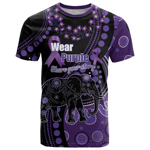 Australia Alzheimer's and Brain Awareness Personalised T Shirt Elephant Forget-Me-Not Aboriginal Art