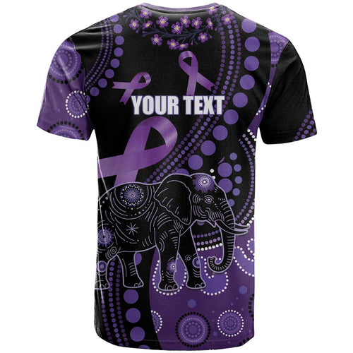 Australia Alzheimer's and Brain Awareness Personalised T Shirt Elephant Forget-Me-Not Aboriginal Art