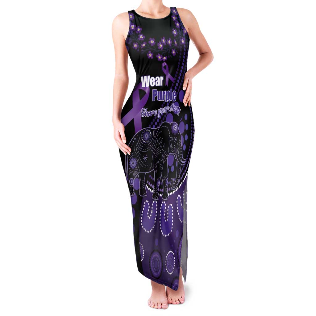 Australia Alzheimer's and Brain Awareness Personalised Tank Maxi Dress Elephant Forget-Me-Not Aboriginal Art