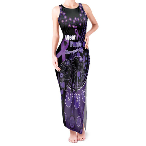 Australia Alzheimer's and Brain Awareness Personalised Tank Maxi Dress Elephant Forget-Me-Not Aboriginal Art