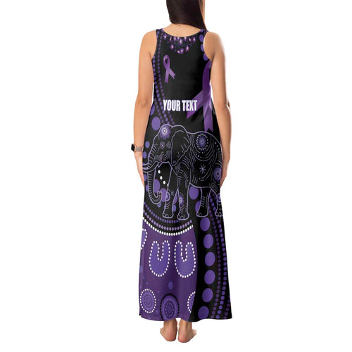 Australia Alzheimer's and Brain Awareness Personalised Tank Maxi Dress Elephant Forget-Me-Not Aboriginal Art