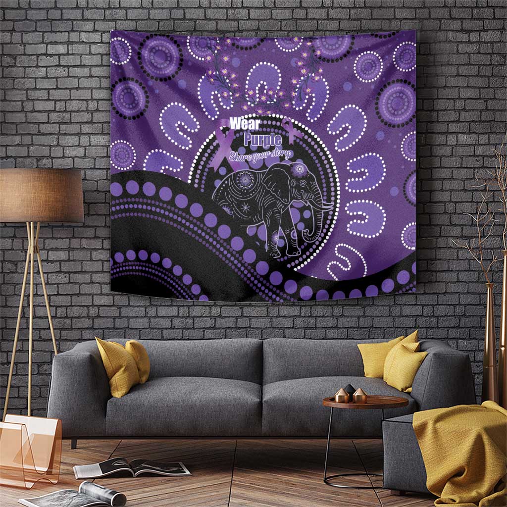 Australia Alzheimer's and Brain Awareness Tapestry Elephant Forget-Me-Not Aboriginal Art