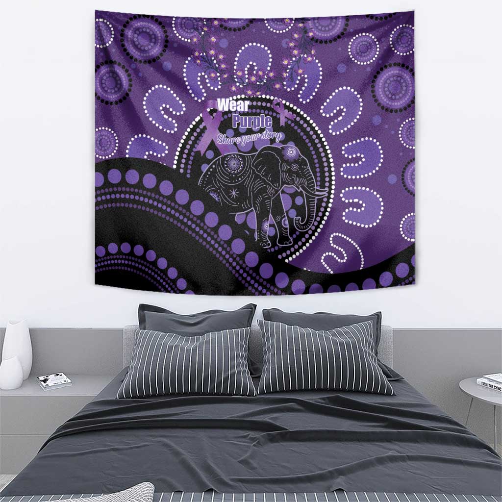Australia Alzheimer's and Brain Awareness Tapestry Elephant Forget-Me-Not Aboriginal Art