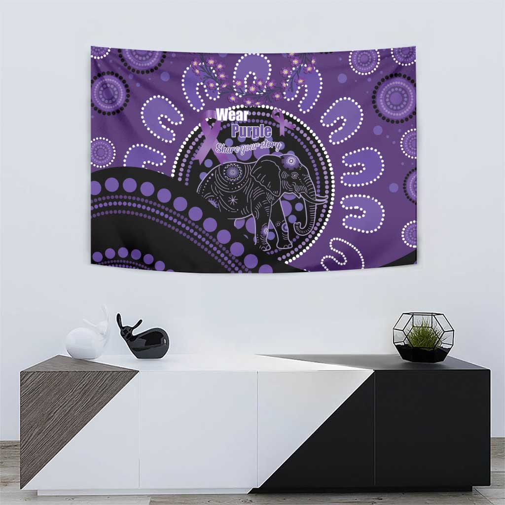 Australia Alzheimer's and Brain Awareness Tapestry Elephant Forget-Me-Not Aboriginal Art