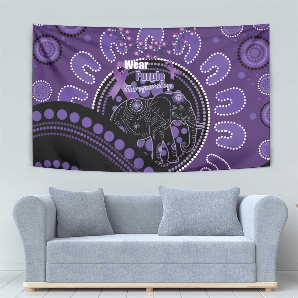 Australia Alzheimer's and Brain Awareness Tapestry Elephant Forget-Me-Not Aboriginal Art