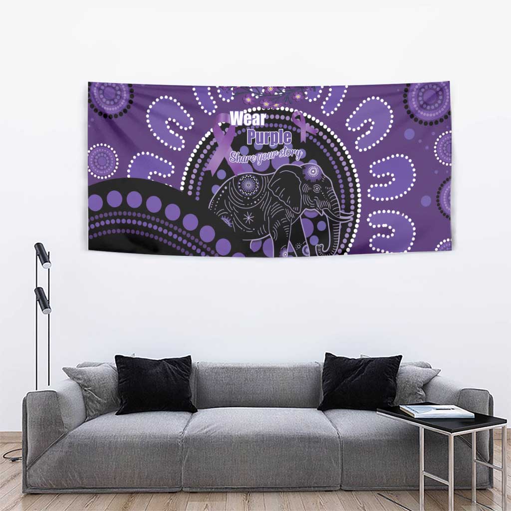 Australia Alzheimer's and Brain Awareness Tapestry Elephant Forget-Me-Not Aboriginal Art