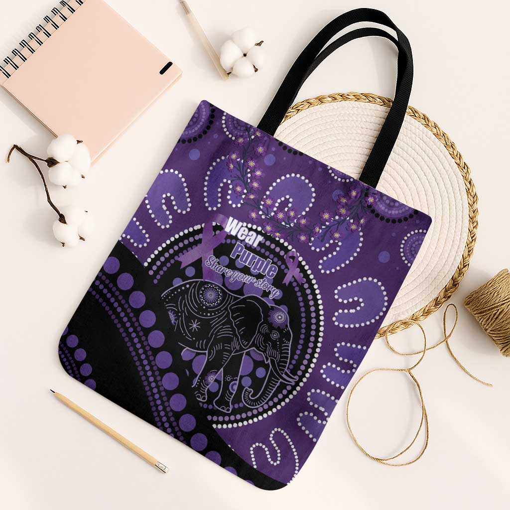 Australia Alzheimer's and Brain Awareness Tote Bag Elephant Forget-Me-Not Aboriginal Art