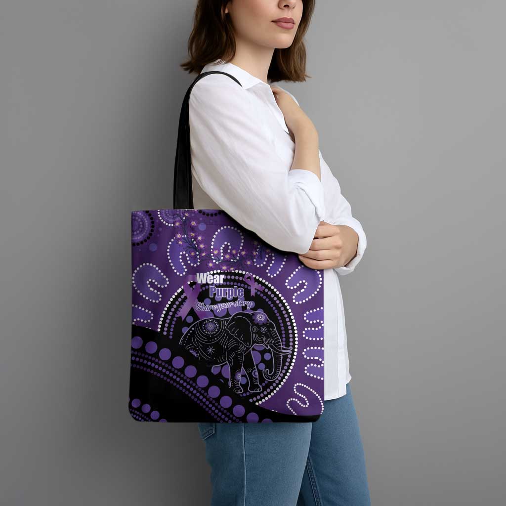 Australia Alzheimer's and Brain Awareness Tote Bag Elephant Forget-Me-Not Aboriginal Art