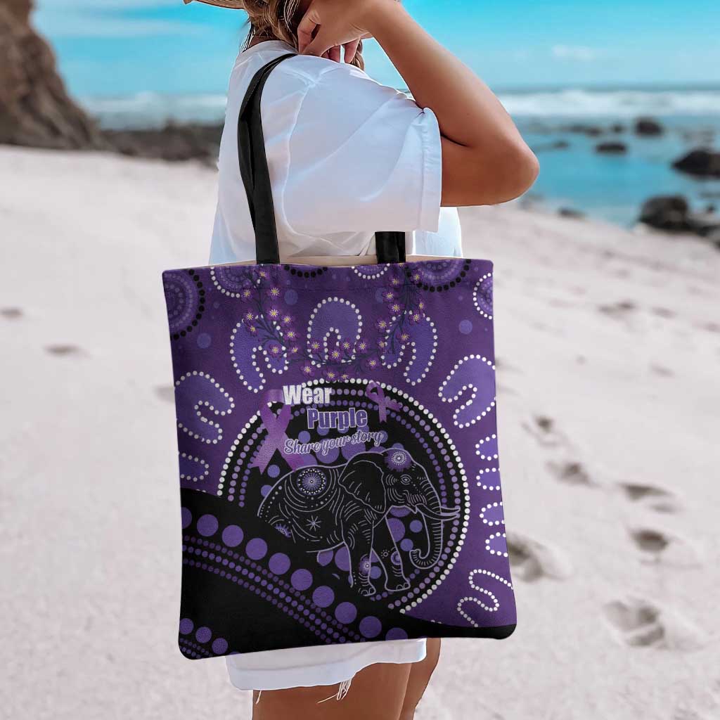 Australia Alzheimer's and Brain Awareness Tote Bag Elephant Forget-Me-Not Aboriginal Art